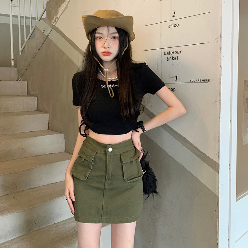 Áo croptop dệt kim QKOOLE tay ngắn dáng ôm phong cách Hàn Quốc cổ điển thời trang cho nữ