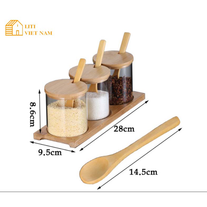 [FREESHIP] Bộ 3 hũ lọ đựng gia vị thủy tinh nắp gỗ - Decor trang trí nhà bếp | BigBuy360 - bigbuy360.vn