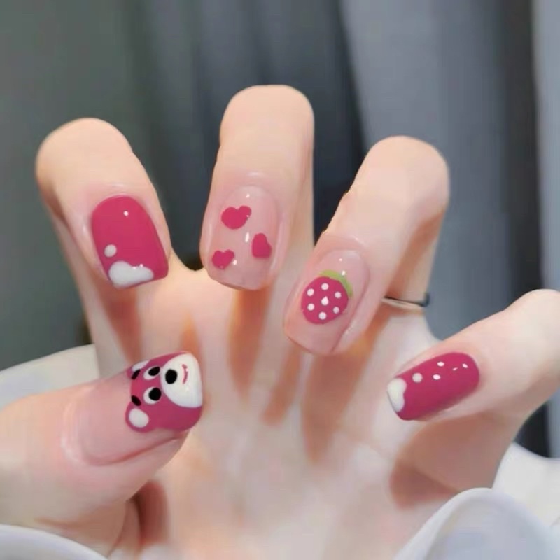 [Hàng mới về]Bộ 24 móng giả form ngắn hoạ tiết gấu siêu cute