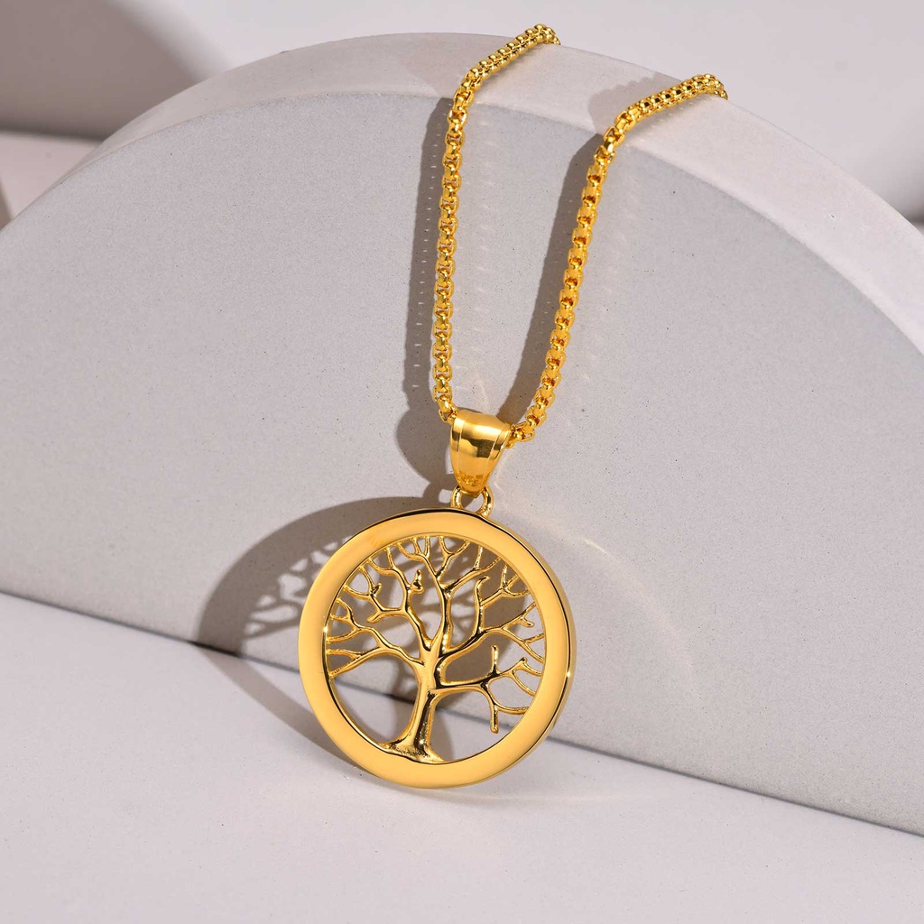 Vòng cổ Bằng Thép Không Gỉ Mặt Hình Cây Sự Sống Màu Đen Bạc Cá Tính Thời Trang Thường Ngày Cho Nam
