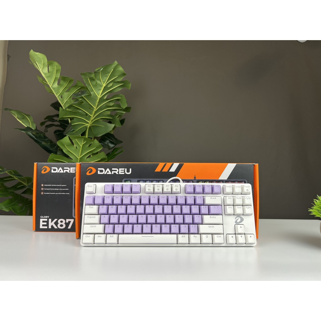 Bàn phím cơ giá rẻ mini màu hồng màu đen màu trắng mix màu đèn led đổi màu có dây chơi game 87 phím Dareu Ek 87.