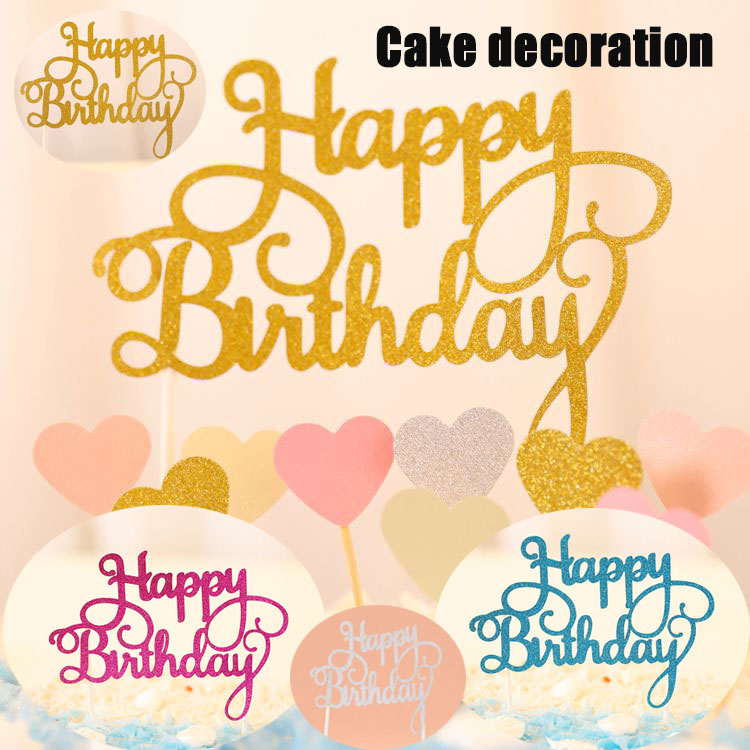 Que cắm trang trí bánh kem hình chữ Happy Birthday lấp lánh xinh xắn 5 màu sắc tùy chọn