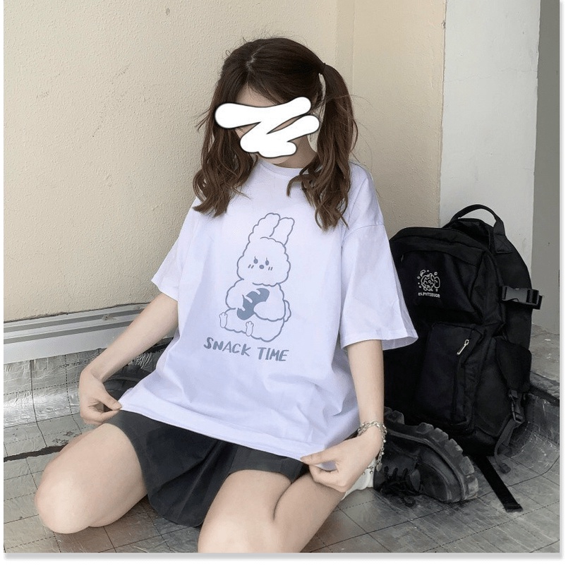 Áo Thun Nữ form rộng tay lỡ Snack Time hình Thỏ chất vải siêu mịn