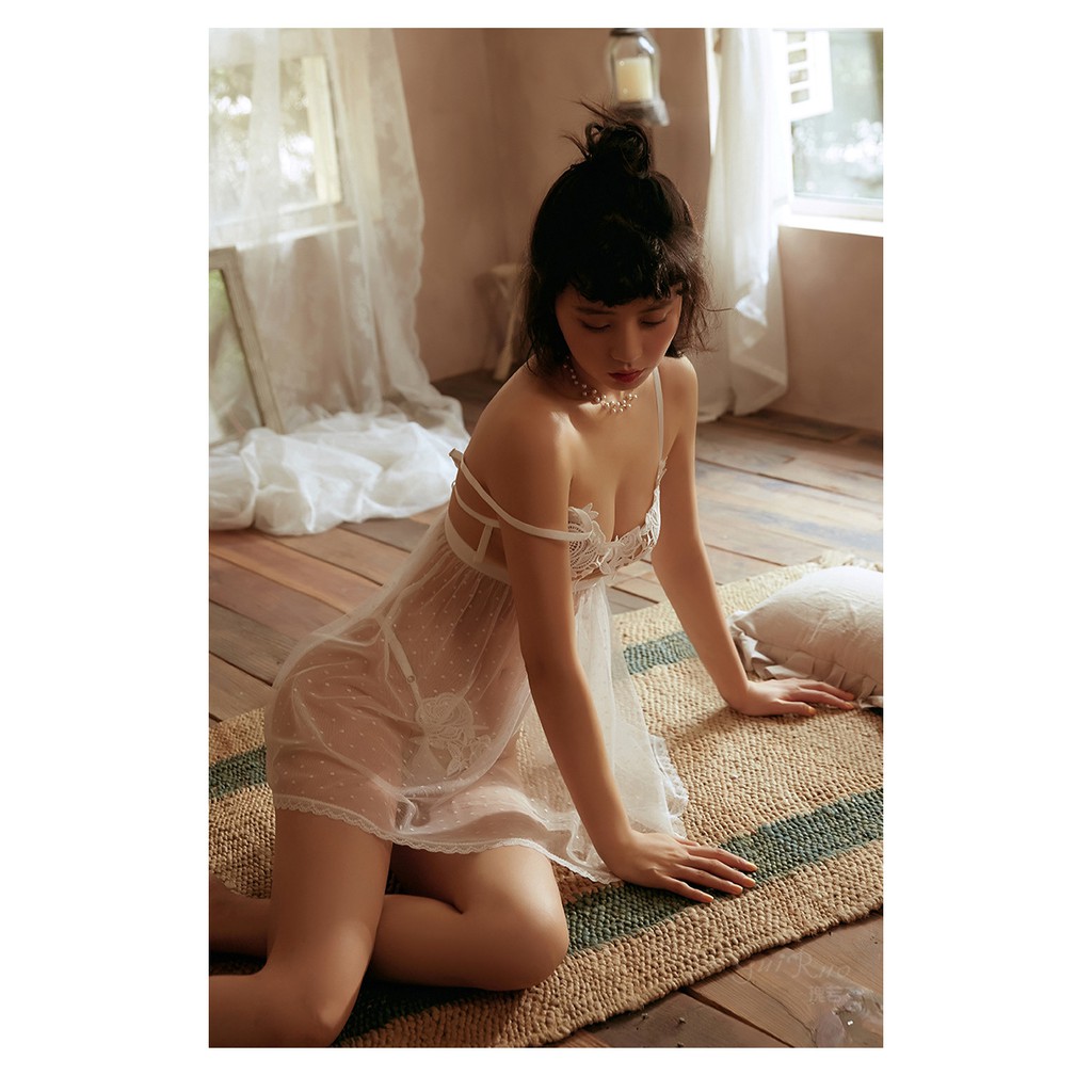 Váy ngủ ngực hoa ren hở lưng sexy, đầm ngủ xuyên thấu gợi cảm TK2345