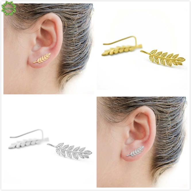 Khuyên Vành Tai Hình Chiếc Lá Màu Vàng/Bạc Thời Trang