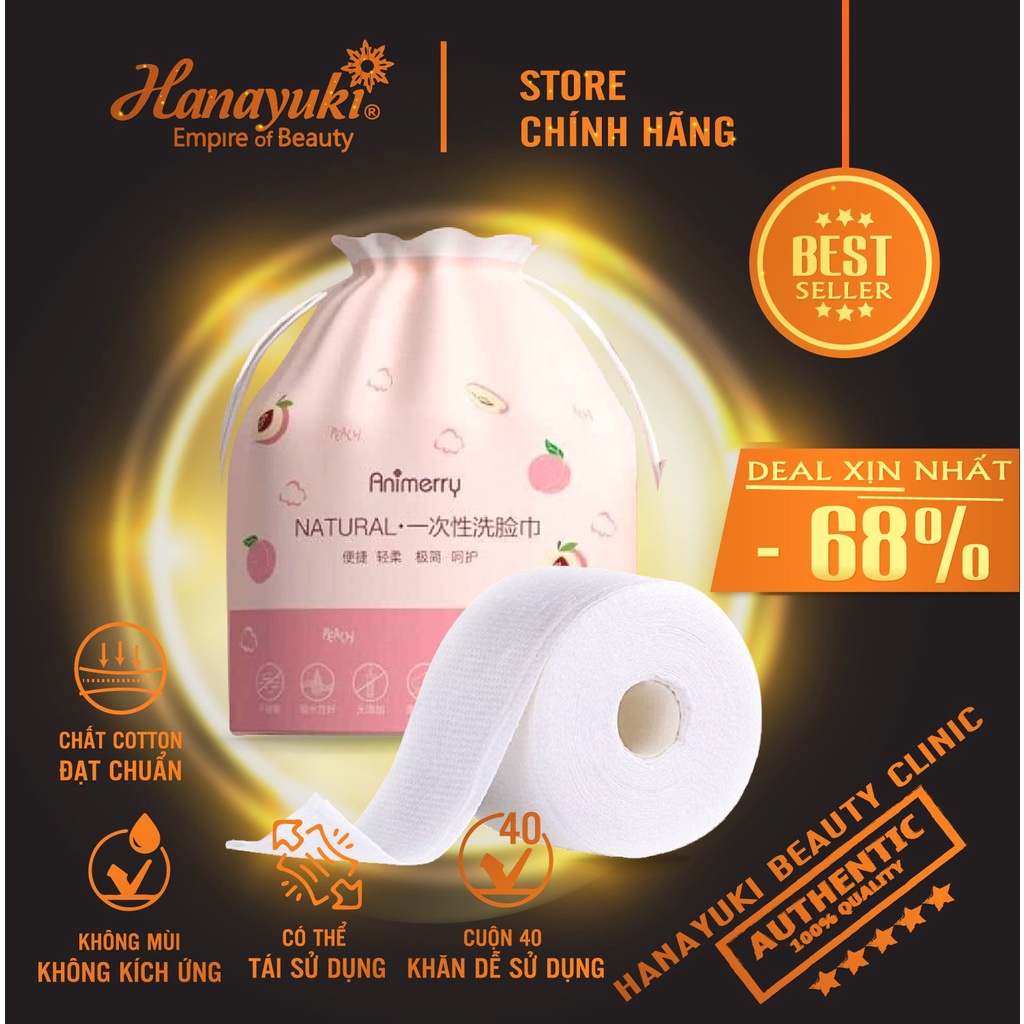 BAO BÌ MỚI - Set sỉ 1 gói bông tẩy trang mèo 222 miếng cotton pads và 1 khăn cuộn 40 miếng tẩy trang Animerry dùng 1 lần
