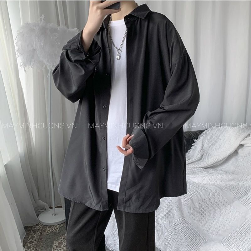 Áo khoác sơ mi nam dài tay form rộng unisex, sơ mi nam chất lụa cotton chống nhăn (SML)