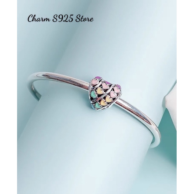 charm pan xỏ ngang tim ngũ sắc bạc s925 cao cấp