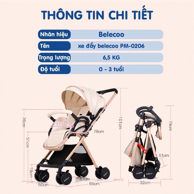 Xe Đẩy Trẻ Em 2 Chiều 3 Tư Thế Belecoo