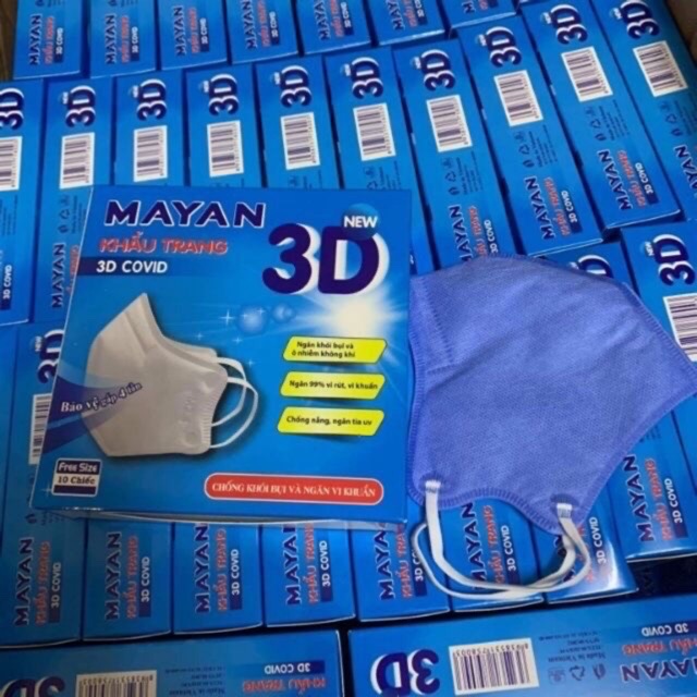 Khẩu trang Mayan 3D người lớn hộp 10c ( 2 màu xanh ,trắng )