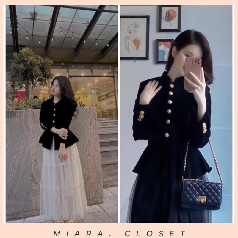 Áo Nhung Peplum dọc cúc sang xịn kèm ảnh thật mặc đi chơi đi học đều xinh sang