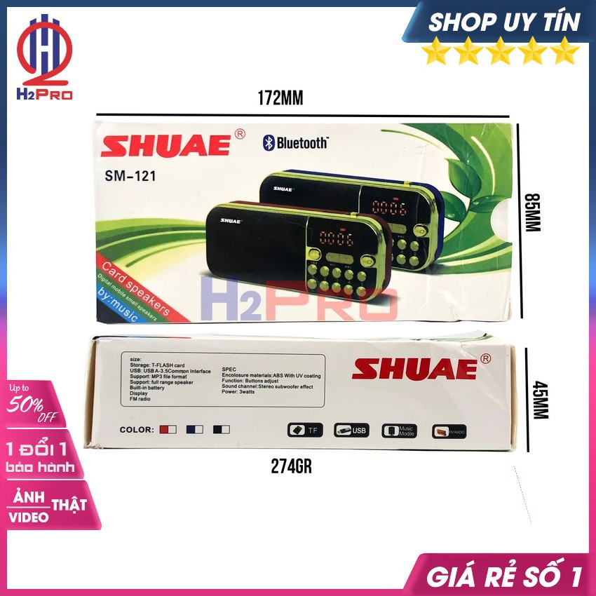 Đài Radio Bluetooth Shuae SM-121 3W Cao Cấp, Loa Đài Radio Đa Năng Mp3-Usb-TF-BT (Quà 80k-2 Pin Sạc)H2Pro Audio