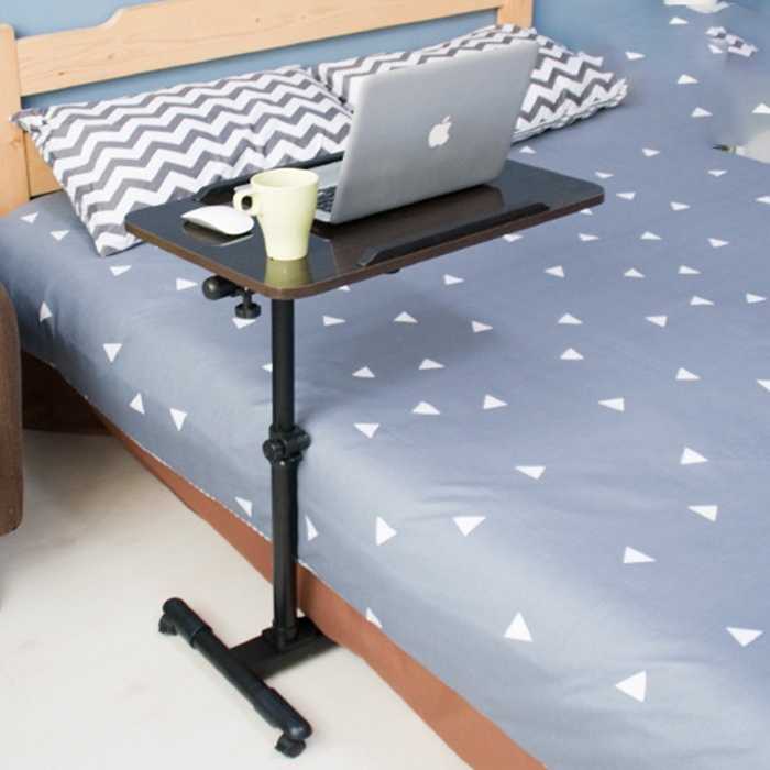 Bàn làm việc di động gấp gọn nâng hạ thông minh 60cm x 40cm đen trắng - Bàn đứng có bánh xe mặt gỗ chân sắt decor đẹp