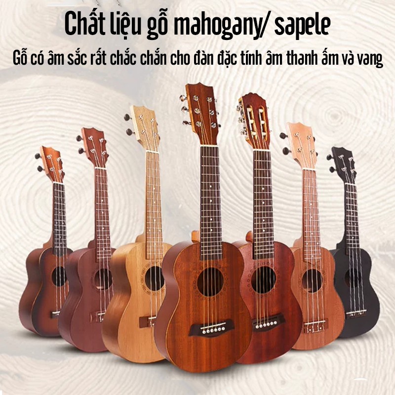 Đàn Ukulele Soprano Gỗ Size 21 Inch 4 Dây Tặng Kèm Bao Đựng Đàn Và Phụ Kiện