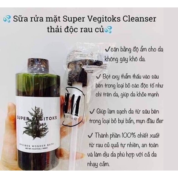 Sữa Rửa Mặt Thải Độc Sủi Bọt Rau Củ Super Vegitoks Cleanser - Màu Xanh