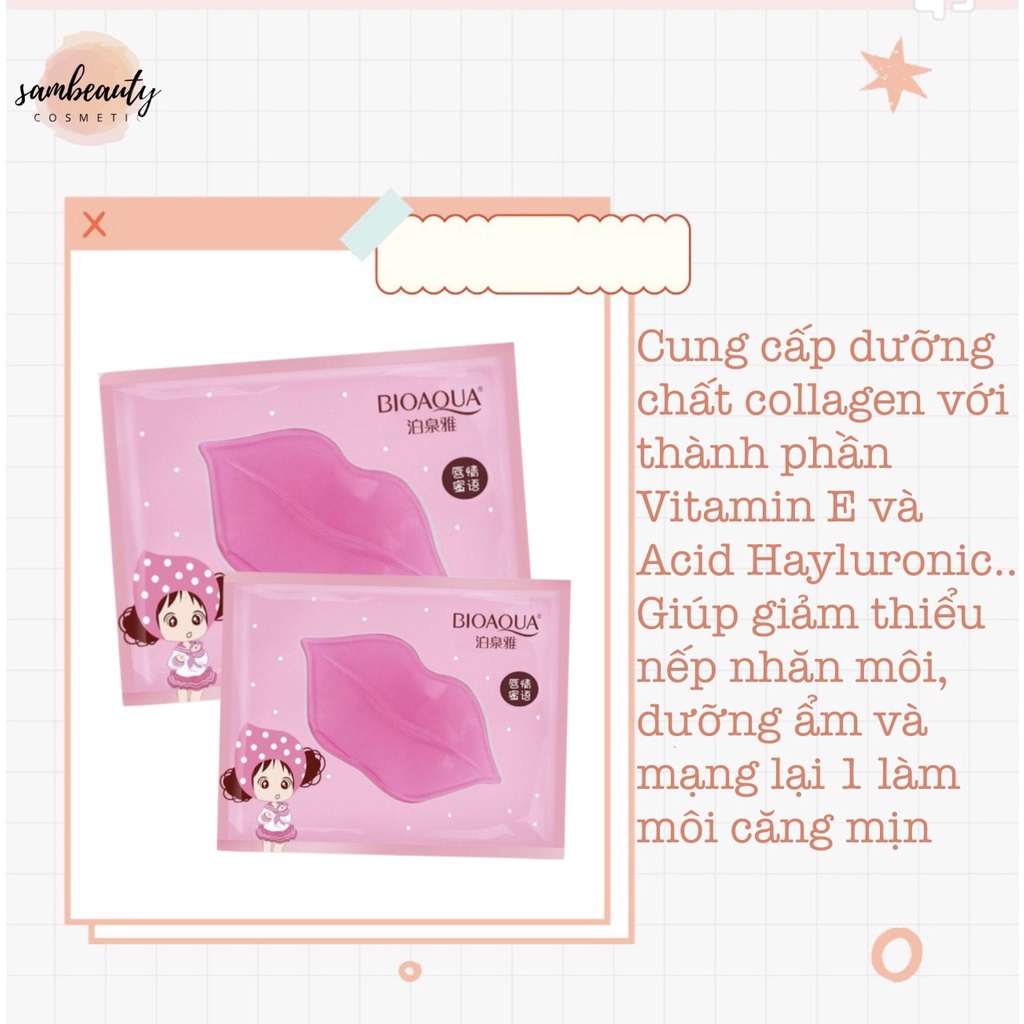 MẶT NẠ MÔI, MẶT NẠ DƯỠNG ẨM MÔI COLLAGEN dưỡng môi hồng tự nhiên, giảm tình trạng khô môi nứt nẻ SamBeauty