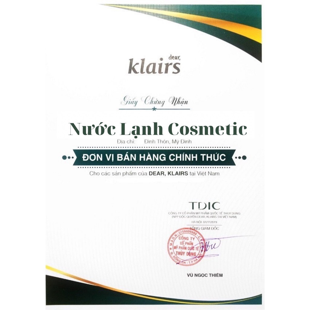 Nước Hoa Hồng Không Mùi Dành Cho Da Nhạy Cảm Klairs Supple Preparation Unscented Toner 180ml