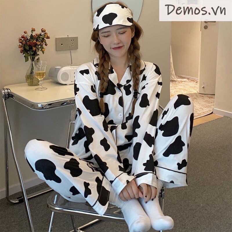 Bộ Pijama Bò Sữa-  Bộ Ngủ Dáng Dài -Bộ Pijama Bò Sữa Dài Tay Ulzzang Hot 2021- Bộ Pizama Mặc Nhà (kèm video + ảnh thật)