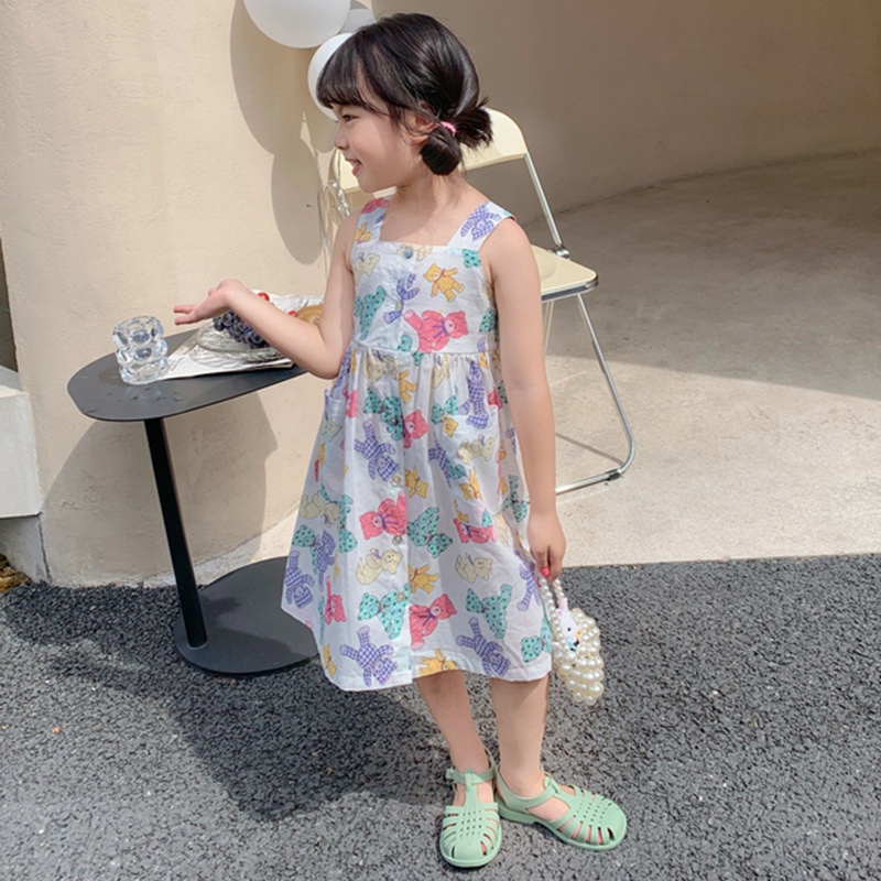 Đầm hai dây họa tiết hoa cổ vuông phong cách hàn quốc thời trang mùa hè cho bé gái 1-6 tuổi se7en