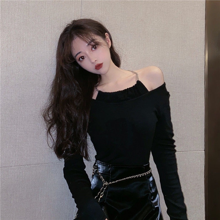 Áo thun COZOKC tay dài trễ vai cổ yếm dáng ôm thời trang quyến rũ cho nữ