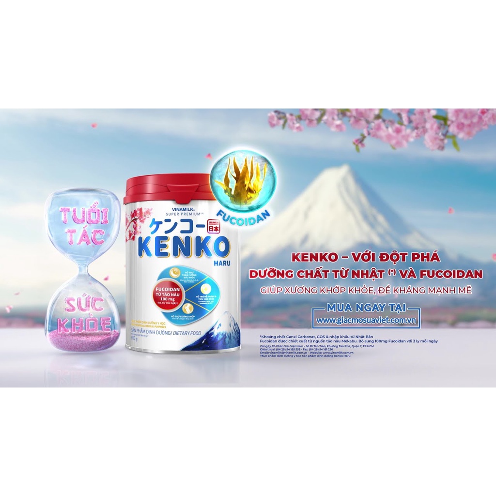 Sữa Bột Vinamilk Kenko Haru - Hộp 350g 850g bổ sung fucoidan từ tảo nâu giúp tăng cường sức đề kháng