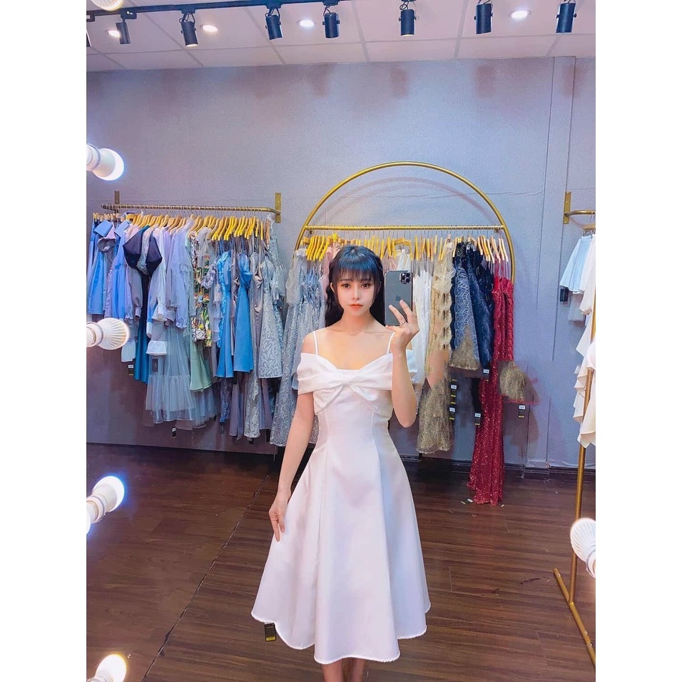 Đầm dự tiệc rớt vai hai dây chất lụa taffeta sang trọng TRIPBLE T DRESS - size M/L - MS179V