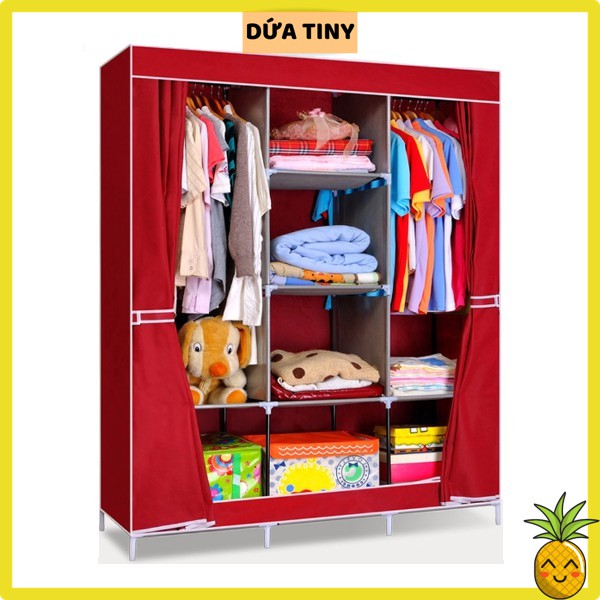 Tủ vải đựng quần áo cao cấp 3 buồng 8 ngăn