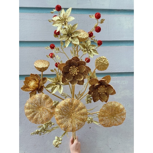 cành sen vàng bày thờ/ trang trí nhà cửa