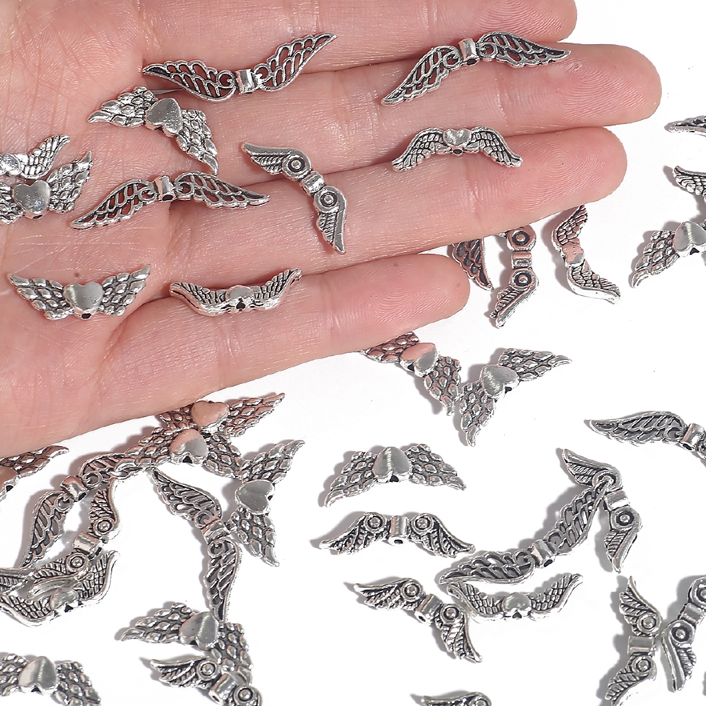 20 Mặt dây chuyền mạ bạc hình đôi cánh nhiều kích cỡ màu sắc cổ điển để làm trang sức thủ công