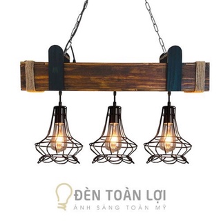 Đèn thả hộp gỗ 3 lồng sắt độc đáo cho quán cafe (Chưa bóng)- Đèn toàn lợi