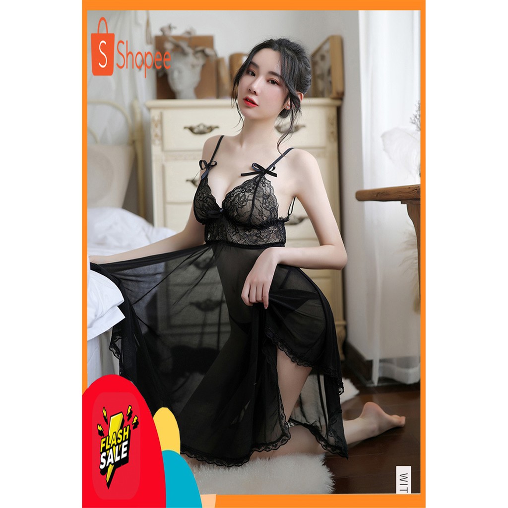 Váy ngủ sexy - Chất liệu voan ren mềm mịn - Mã DN22 màu đen