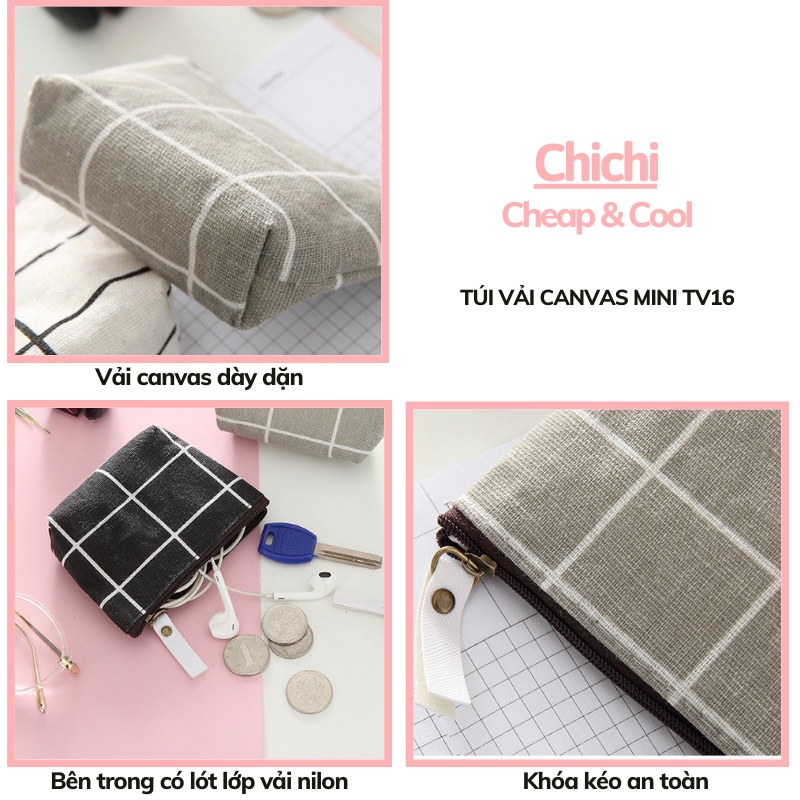 Túi ví nữ vải canvas nhỏ mini cầm tay đựng đồ dễ thương phong cách hàn quốc ChiChi TV16