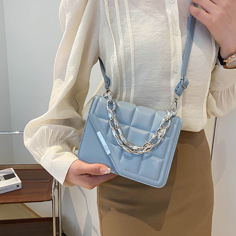 Túi Đeo Chéo Hình Vuông Màu Sắc Trơn Phối Dây Đeo Sợi Xích Phong Cách Cổ Điển Thời Trang Cho