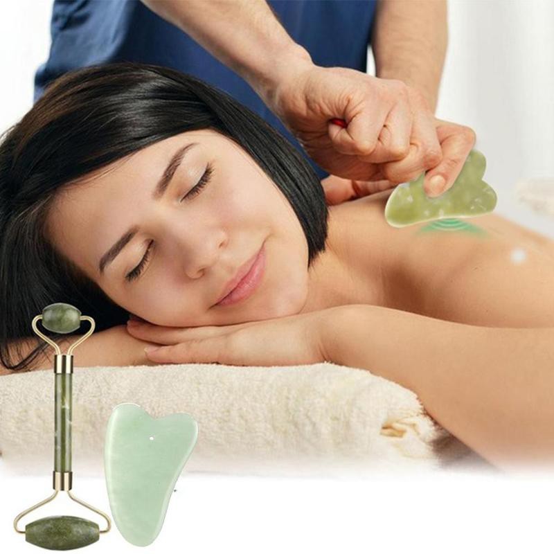 Con lăn 2 đầu massage nâng cơ mặt làm đẹp bằng đá ngọc bích tự nhiên