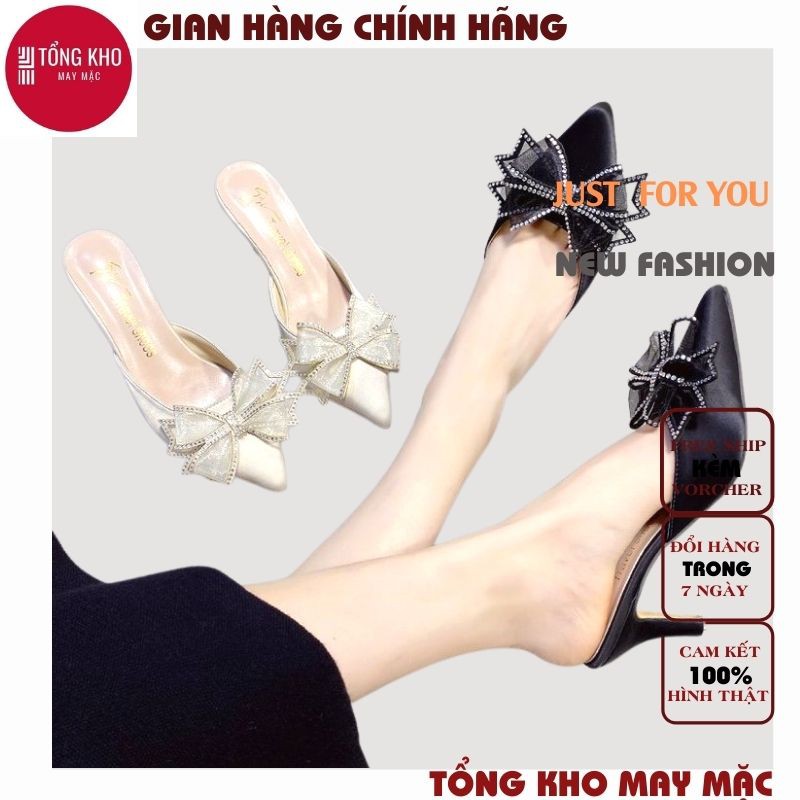 (MUA 1 TẶNG 3 + ẢNH THẬT ) dép cao gót sụ nữ, dép có nơ ở đầu mũi xinh thời trang nhé măc phối đồ đươc nhiều cách nha