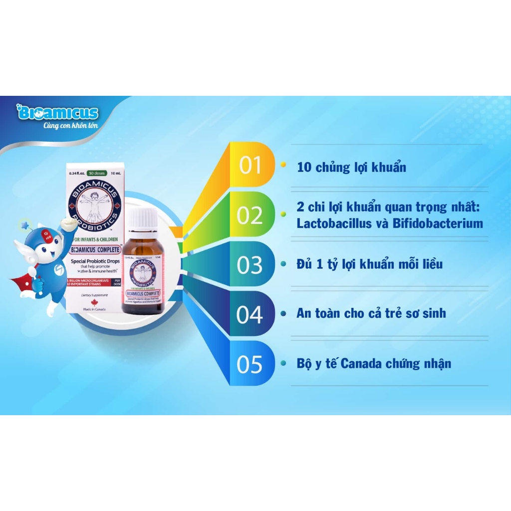 Men Vi Sinh Bioamicus Complete Chứa 10 Chủng Lợi Khuẩn Giúp Cải Thện Rối Loạn Tiêu Hóa, Tiêu Chảy, Táo Bón (Lọ 10ml)