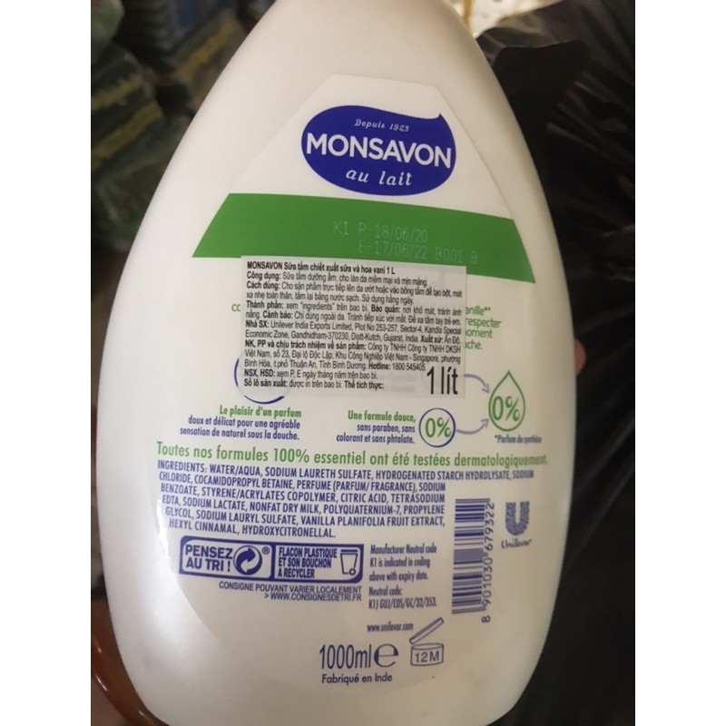 Sữa tắm Monsavon hương hoa vani 1000ml