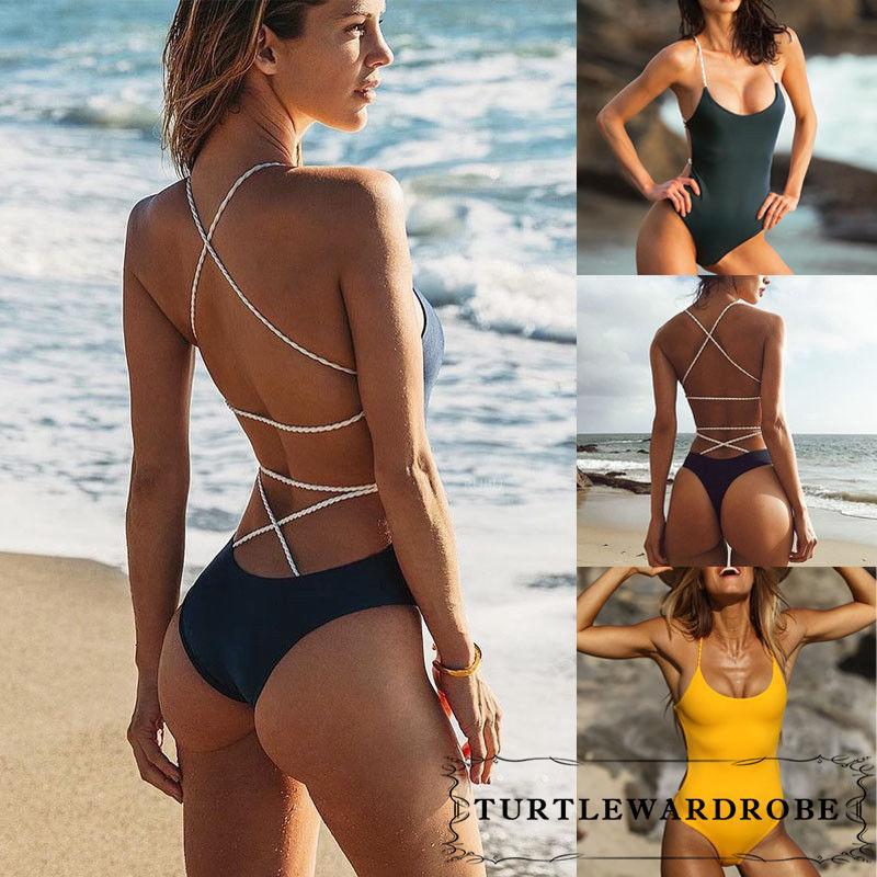 Bộ monokini 1 mảnh hở lưng dây đan chéo nhiều màu sắc quyến rũ cá tính dành cho nữ