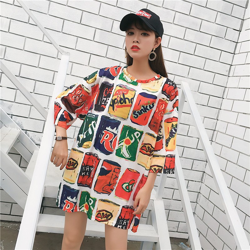 ORDER - áo phông unisex tay lỡ dáng rộng dài che quần hình các lon nước ngọt phong cách ulzzang Hàn Quốc