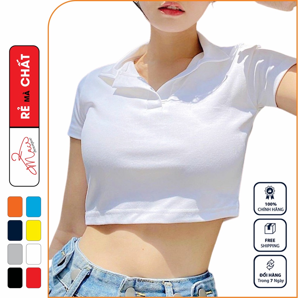 Croptop nữ có cổ polo áo crop cổ tròn unisex dáng ôm cotton - MAC boutique