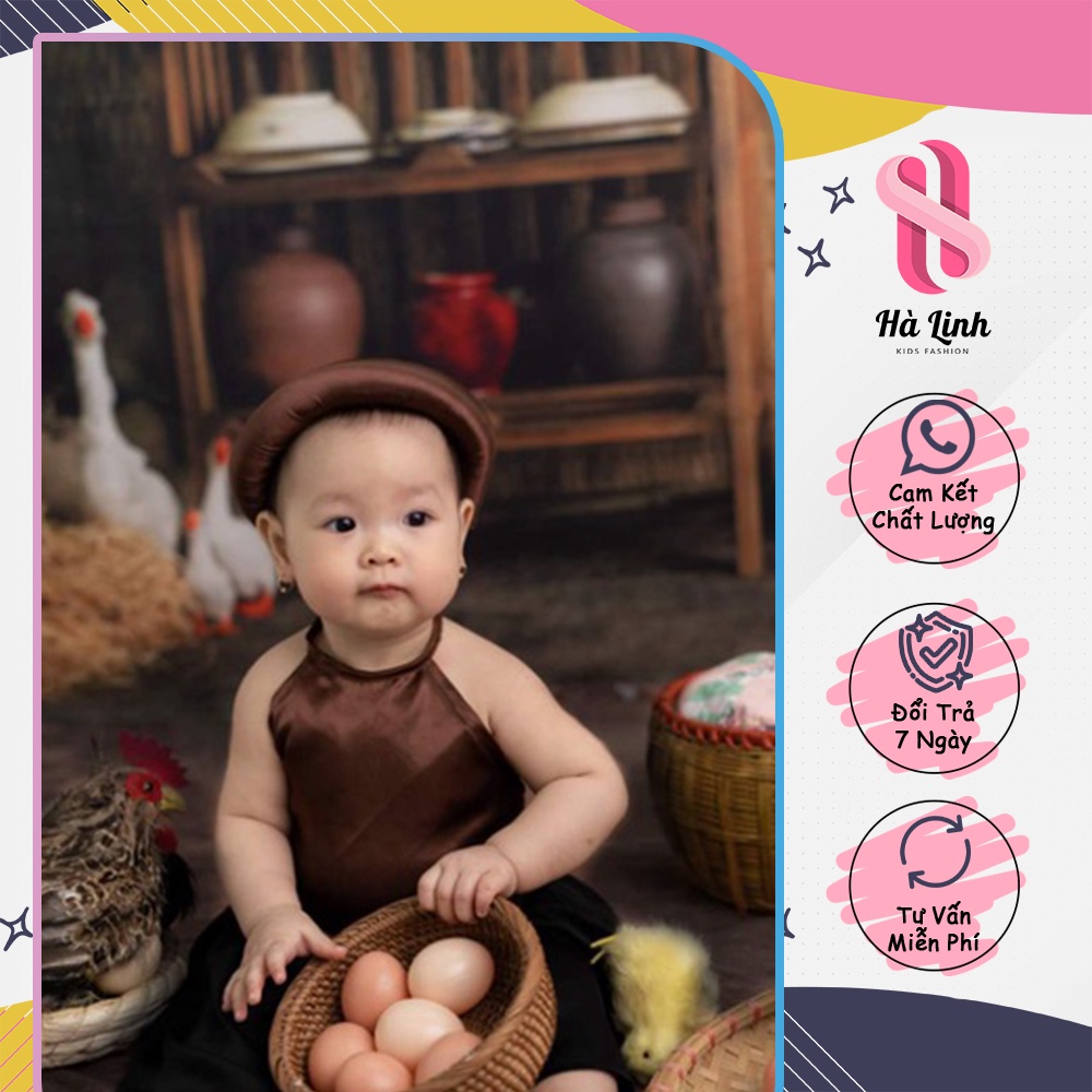 Váy yếm đào nâu tặng kèm vấn siêu dễ thương dành cho bé 5 đến 20kg -A51