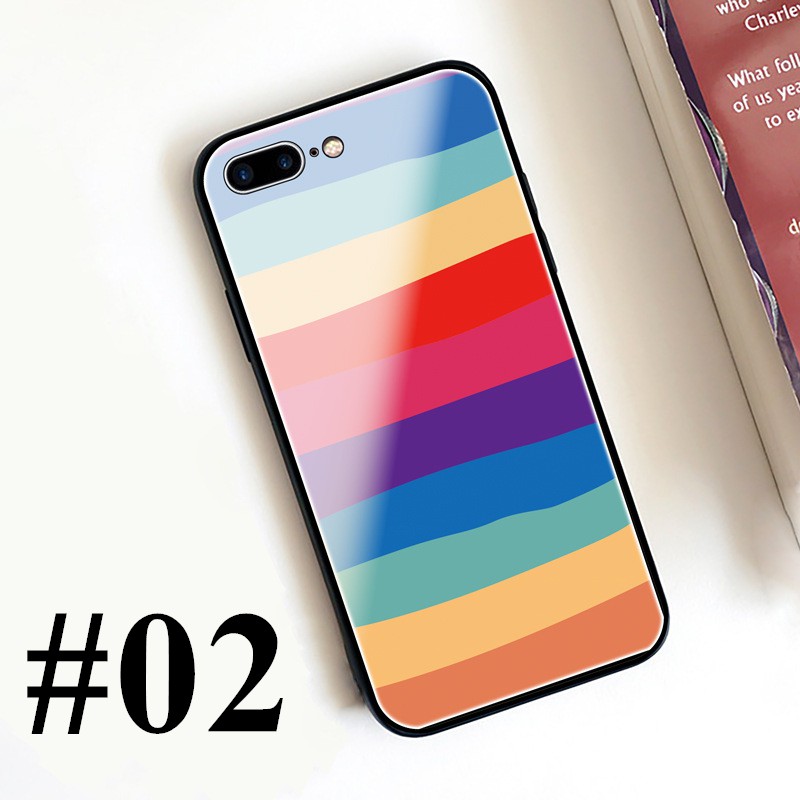 Ốp OPPO A12 A12E A52 A72 A92 A9 A5 2020 Case Colorful Rainbow Stripes Transparent Tempered Glass Cover Ốp OPPO A31 A5S A7S F11 Pro f7 F9 F1s A83 Protection Phone casing