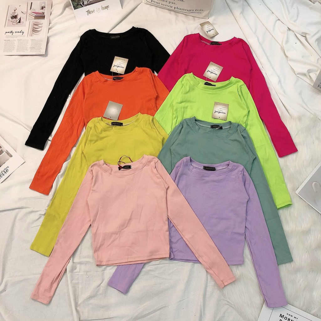 áo thun cổ tròn tay dài ôm dáng thu đông, thun bozip mềm, co dãn nhẹ