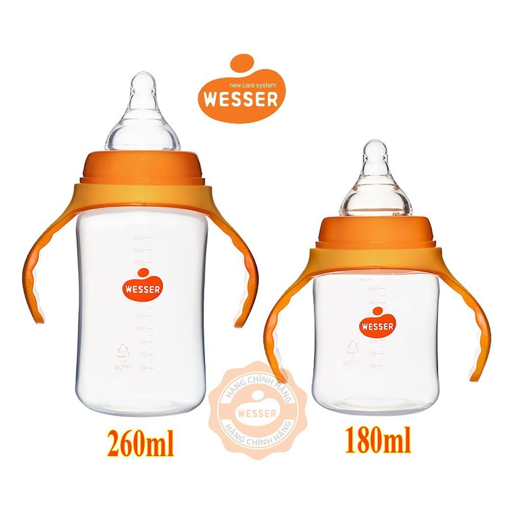 Bình sữa Wesser PP cổ rộng 180ml / 260ml