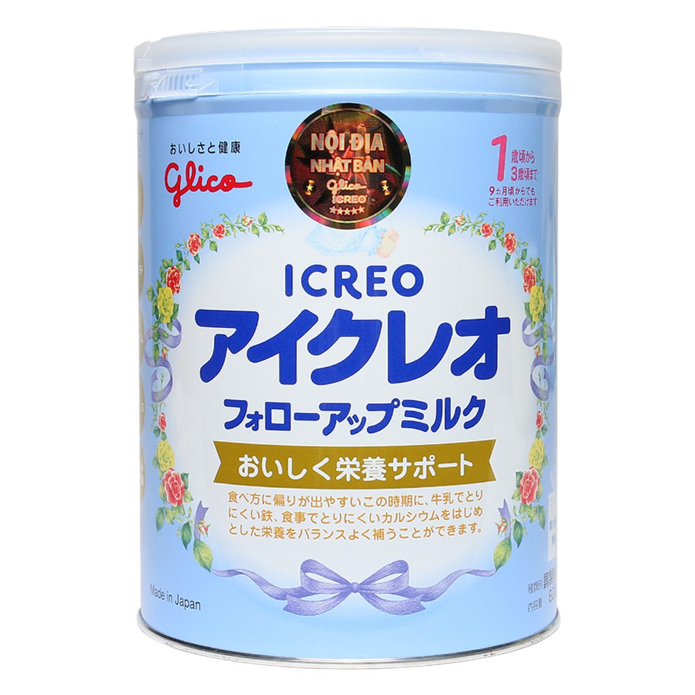 Glico Icreo Follow Up Milk số 1 820g (1 - 3 tuổi, có thể dùng cho bé từ 9 tháng tuổi)