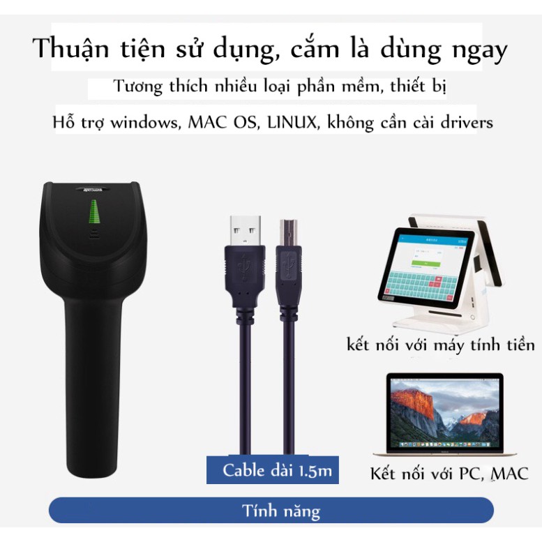 ivn076 máy quét mã vạch Symcode ivn076 không dây cảm biến hồng quang CCD (2D) quét được cả mã barcode 1D và mã QR 2D