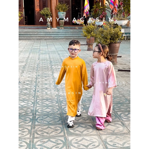 Áo dài bé trai lụa tây thi-toàn bộ ảnh thật