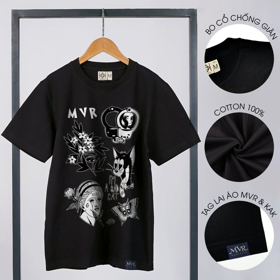 Áo phông thun Cotton phom rộng họa tiết hoạt hình dễ thương MVR size rộng tee Mỹ BB4094