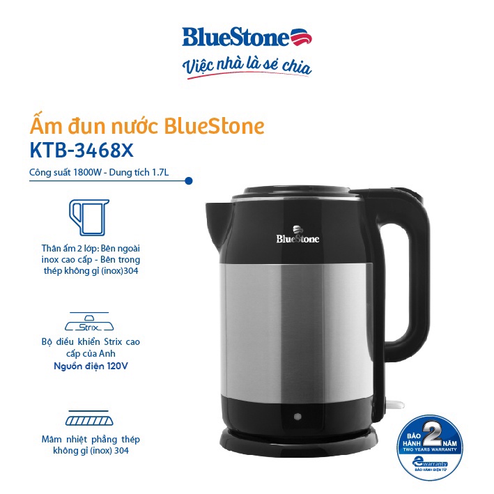 Ấm đun nước 1.7L 1500W BlueStone KTB-3468X