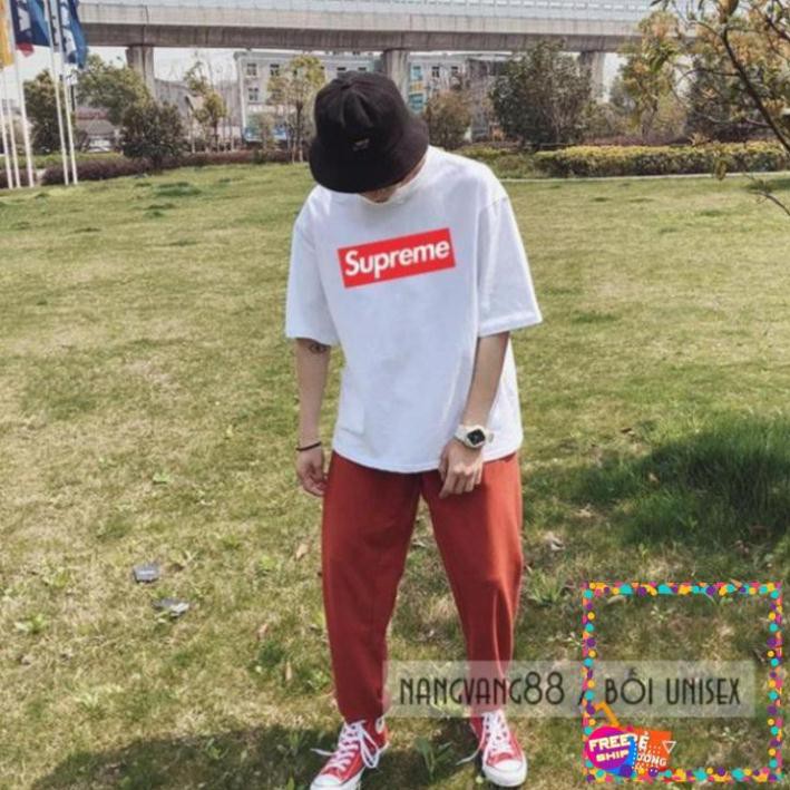 [SUPER] [SALE] (SALE) Áo Thun Tay Lỡ Unisex Supreme Siêu Đẹp vải cotton thoáng mát